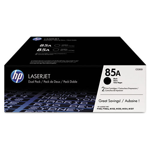 HP 85A, (CE285D) 2-Pack Black Original LaserJet Toner Cartridges-(HEWCE285D)