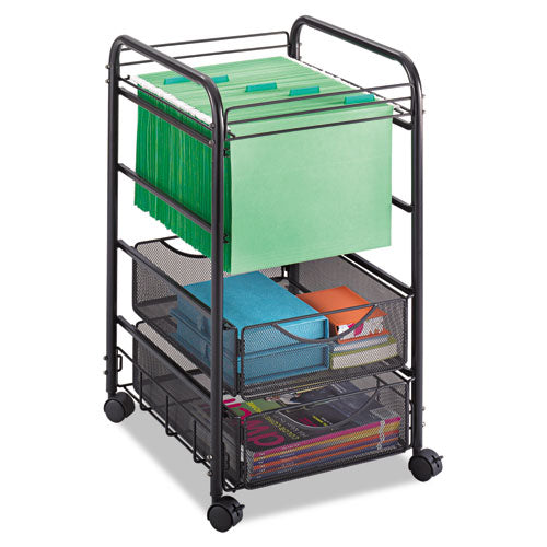 Onyx Mesh Open Mobile File with Drawers, Metal, 2 Drawers, 1 Bin, 15.75" x 17" x 27", Black-(SAF5215BL)