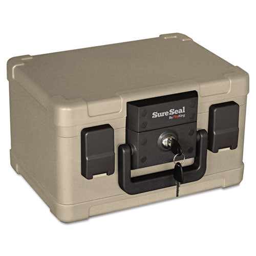 Fire and Waterproof Chest, 0.15 cu ft, 12.2w x 9.8d x 7.3h, Taupe-(FIRSS102)