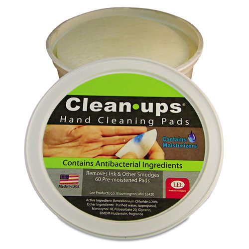 Clean-Ups Hand Cleaning Pads, Cloth, 1-Ply, 3" dia, Mild Floral Scent, 60/Tub-(LEE10145)