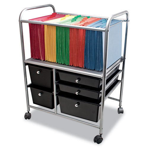 Letter/Legal File Cart with Five Storage Drawers, Metal, 5 Drawers, 21.63" x 15.25" x 28.63", Matte Gray/Black-(AVT34100)