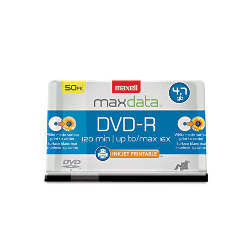 DVD-R Recordable Disc, Printable, 4.7 GB, 16x, Spindle, White, 50/Pack-(MAX638022)