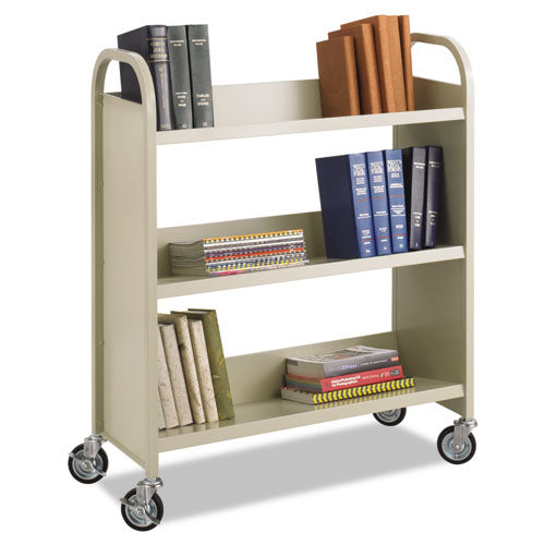 Steel Single-Sided Book Cart, Metal, 3 Shelves, 300 lb Capacity, 36" x 14.5" x 43.5", Sand-(SAF5358SA)