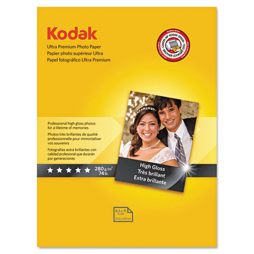 Ultra Premium Photo Paper, 10 mil, 8.5 x 11, High-Gloss White, 25/Pack-(KOD8366353)