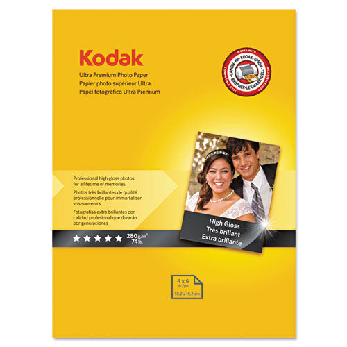 Ultra Premium Photo Paper, 10 mil, 4 x 6, High-Gloss White, 20/Pack-(KOD8777757)