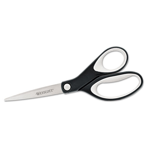 KleenEarth Soft Handle Scissors, 8" Long, 3.25" Cut Length, Black/Gray Straight Handle-(ACM15588)