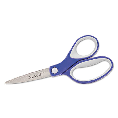 KleenEarth Soft Handle Scissors, Pointed Tip, 7" Long, 2.25" Cut Length, Blue/Gray Straight Handle-(ACM15553)