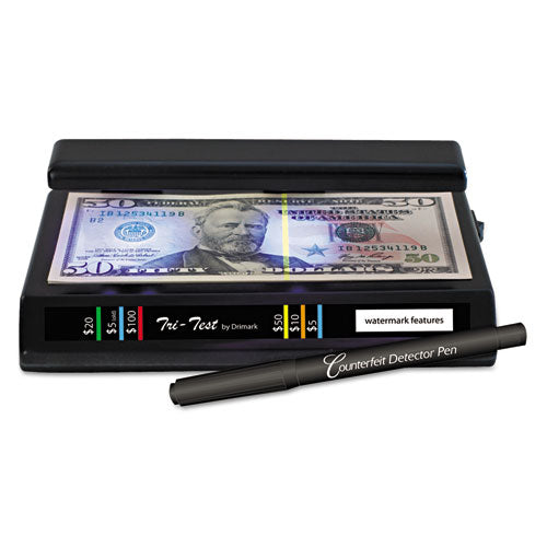 Tri Test Counterfeit Bill Detector with Pen, U.S. Canadian Mexican EU UK Chinese Currencies, 7 x 4 x 2.5, Black-(DRI351TRI)