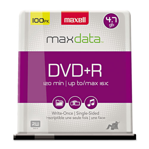 DVD+R High-Speed Recordable Disc, 4.7 GB, 16x, Spindle, Silver, 100/Pack-(MAX639016)