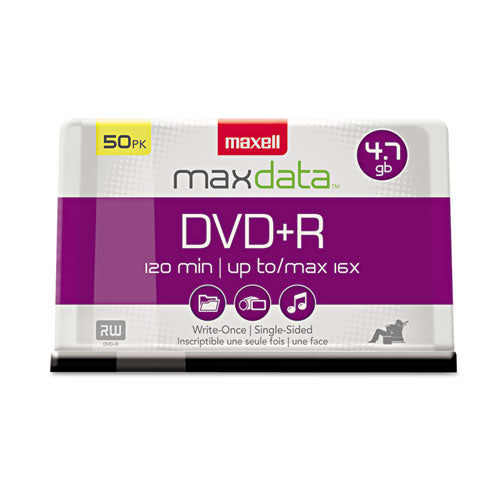 DVD+R High-Speed Recordable Disc, 4.7 GB, 16x, Spindle, Silver, 50/Pack-(MAX639013)