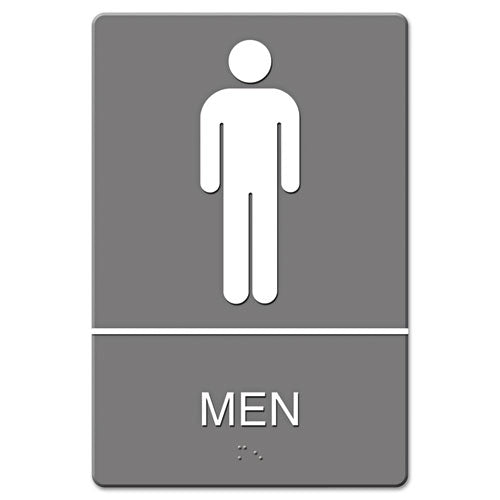 ADA Sign, Men Restroom Symbol w/Tactile Graphic, Molded Plastic, 6 x 9, Gray-(USS4817)