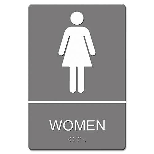 ADA Sign, Women Restroom Symbol w/Tactile Graphic, Molded Plastic, 6 x 9, Gray-(USS4816)