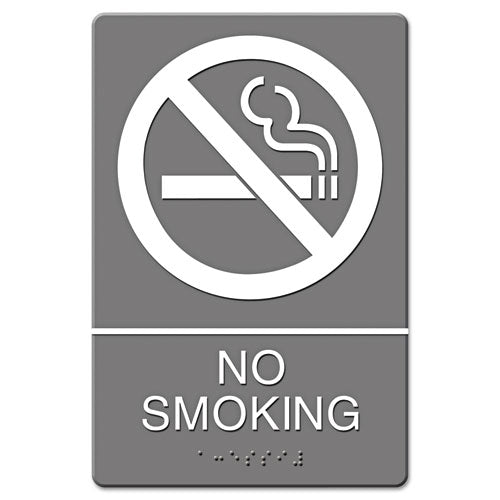 ADA Sign, No Smoking Symbol w/Tactile Graphic, Molded Plastic, 6 x 9, Gray-(USS4813)