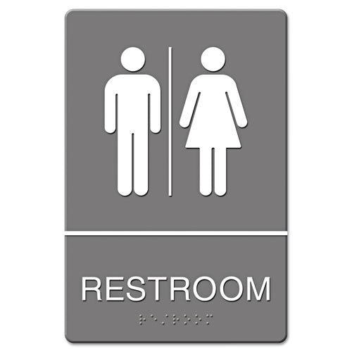 ADA Sign, Restroom Symbol Tactile Graphic, Molded Plastic, 6 x 9, Gray-(USS4812)