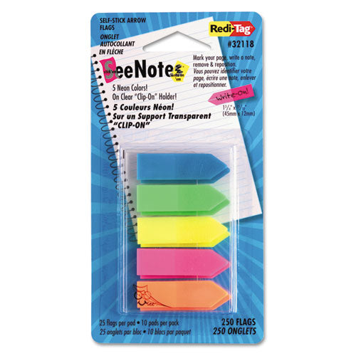 SeeNotes Transparent-Film Arrow Page Flags, Assorted Colors, 50/Pad, 5 Pads-(RTG32118)