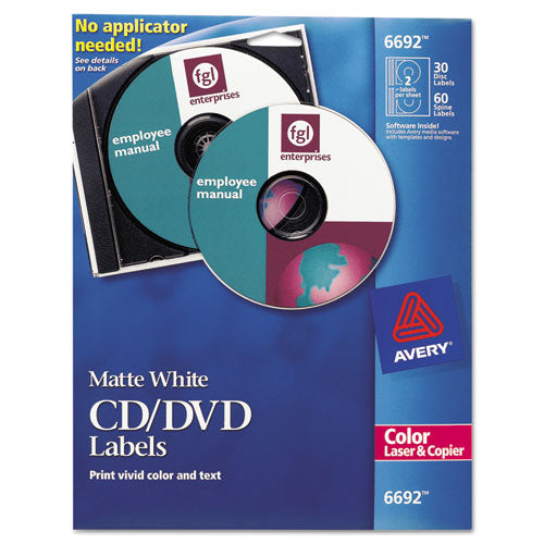 Laser CD Labels, Matte White, 30/Pack-(AVE6692)