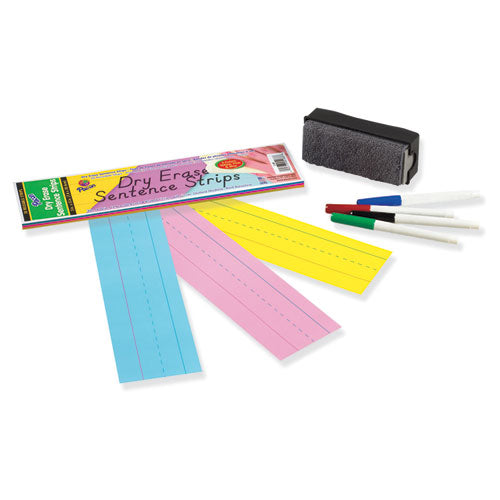 Dry Erase Sentence Strips, 12 x 3, Blue Pink Yellow, 30/Pack-(PAC5188)