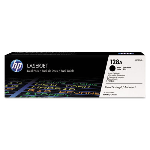 HP 128A, (CE320A-D) 2-Pack Black Original LaserJet Toner Cartridges-(HEWCE320AD)