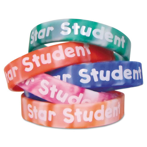 Two-Toned Star Student Wristbands, 5 Designs, 7.25" x 0.5", Assorted Colors, 10/Pack-(TCR6572)