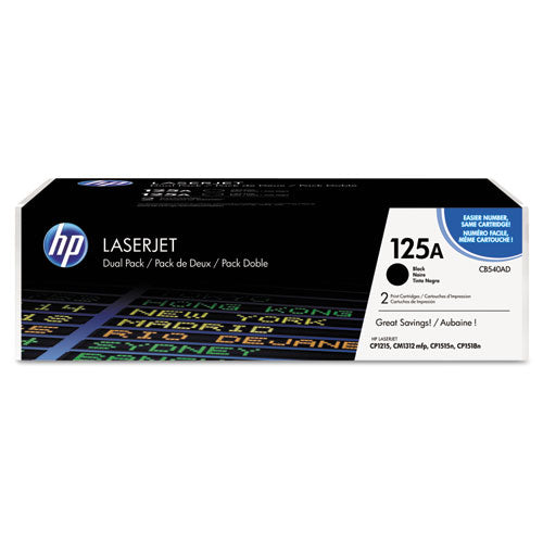 HP 125A, (CB540A-D) 2-Pack Black Original LaserJet Toner Cartridges-(HEWCB540AD)