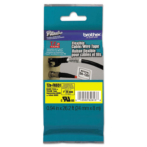 TZe Flexible Tape Cartridge for P-Touch Labelers, 0.94" x 26.2 ft, Black on Yellow-(BRTTZEFX651)