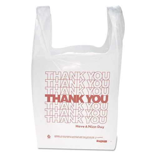 "Thank You" Handled T-Shirt Bag, 0.167 bbl, 12.5 microns, 11.5" x 21", White, 900/Carton-(IBSTHW1VAL)