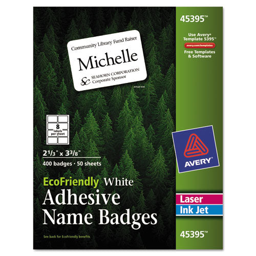 EcoFriendly Adhesive Name Badge Labels, 3.38 x 2.33, White, 400/Box-(AVE45395)