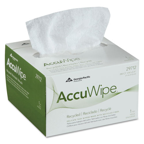 AccuWipe Recycled One-Ply Delicate Task Wipers, 1-Ply, 4.5 x 8.25, Unscented, White, 280/Box-(GPC29712)