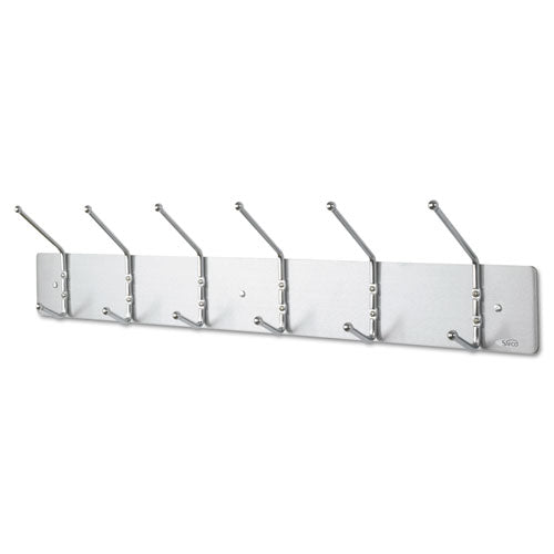 Metal Wall Rack, Six Ball-Tipped Double-Hooks, Metal, 36w x 3.75d x 7h, Satin-(SAF4162)