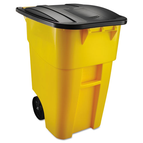 Square Brute Rollout Container, 50 gal, Molded Plastic, Yellow-(RCP9W27YEL)