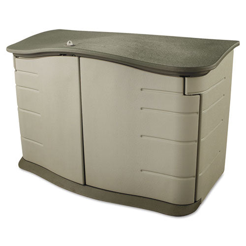 Horizontal Outdoor Storage Shed, 55 x 28 x 36, 20 cu ft, Olive Green/Sandstone-(RUB3748)