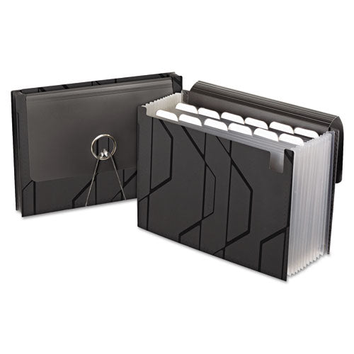 Sliding Cover Expanding File, 4" Expansion, 13 Sections, Cord/Hook Closure, 1/6-Cut Tabs, Letter Size, Black-(PFX02327)