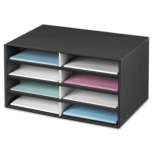 Decorative Sorter, 8 Letter Compartments, 19.5 x 12.38 x 10.25, Black/Gray Pinstripe-(FEL6170301)