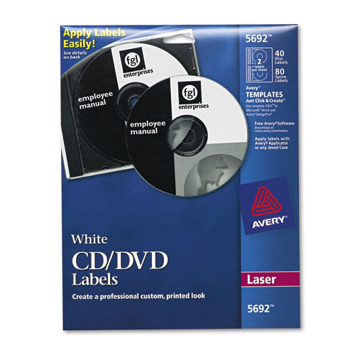Laser CD Labels, Matte White, 40/Pack-(AVE5692)