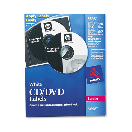 Laser CD Labels, Matte White, 100/Pack-(AVE5698)
