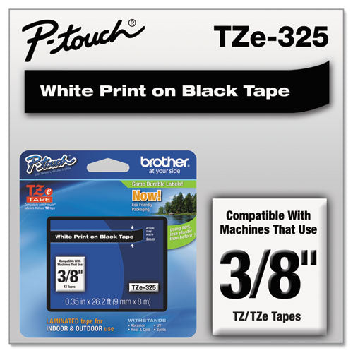 TZe Standard Adhesive Laminated Labeling Tape, 0.35" x 26.2 ft, White on Black-(BRTTZE325)