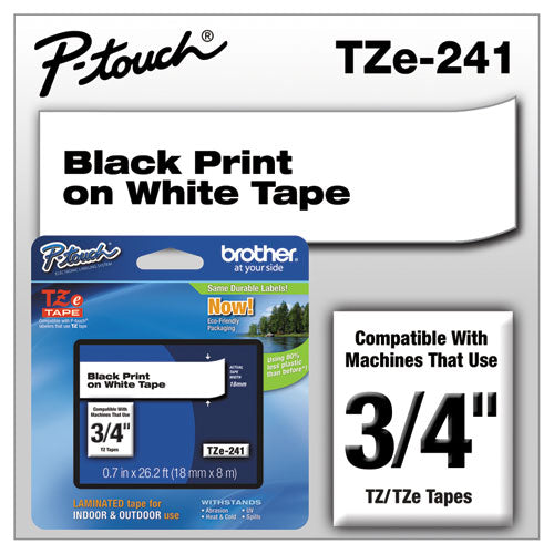 TZe Standard Adhesive Laminated Labeling Tape, 0.7" x 26.2 ft, Black on White-(BRTTZE241)