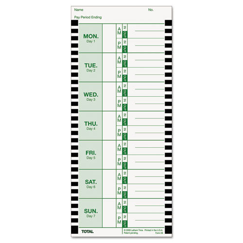 Time Clock Cards for Lathem Time 800P, One Side, 4 x 9, 100/Pack-(LTHE8100)