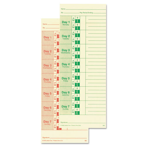 Time Clock Cards for All Standard Side-Print Time Clocks, Two Sides, 3.5 x 9, 100/Pack-(LTHM2100)