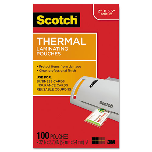 Laminating Pouches, 5 mil, 3.75" x 2.38", Gloss Clear, 100/Pack-(MMMTP5851100)