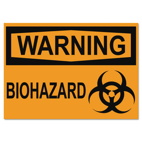 OSHA Safety Signs, WARNING BIOHAZARD, Orange/Black, 10 x 14-(USS5498)