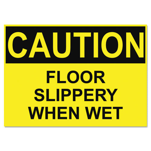 OSHA Safety Signs, CAUTION SLIPPERY WHEN WET, Yellow/Black, 10 x 14-(USS5494)