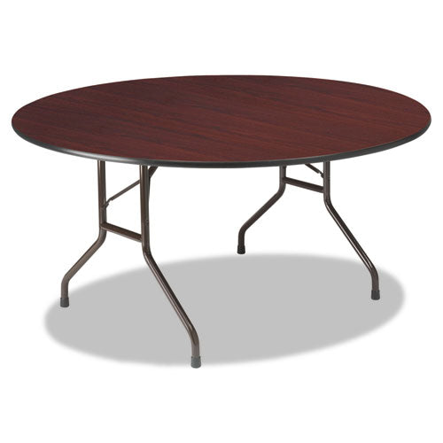 OfficeWorks Wood Folding Table, Round, 60" Diameter x 29h, Mahogany Top, Gray Base-(ICE55264)