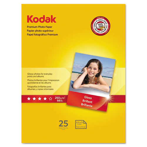 Premium Photo Paper, 8.5 mil, 8.5 x 11, Glossy White, 25/Pack-(KOD8689283)