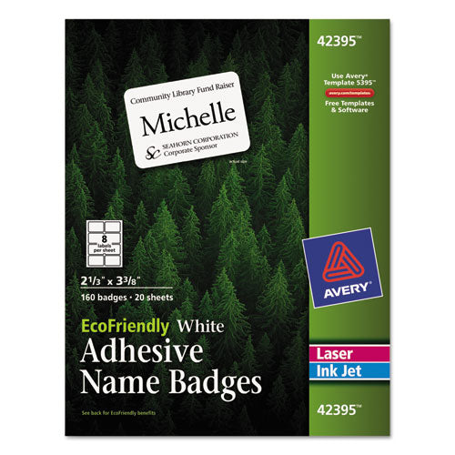 EcoFriendly Adhesive Name Badge Labels, 3.38 x 2.33, White, 160/Box-(AVE42395)