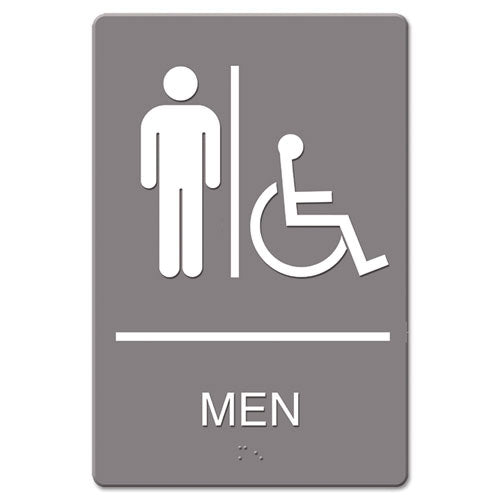 ADA Sign, Men Restroom Wheelchair Accessible Symbol, Molded Plastic, 6 x 9, Gray-(USS4815)