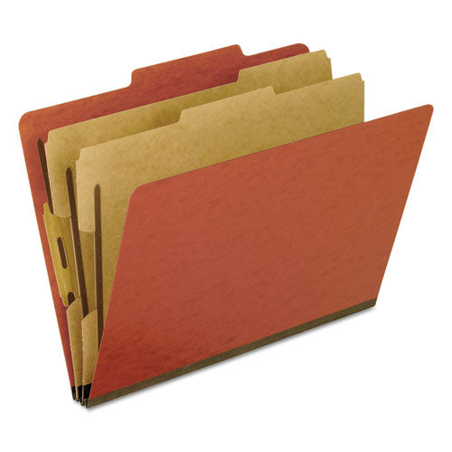 Six-Section Pressboard Classification Folders, 2" Expansion, 2 Dividers, 6 Bonded Fasteners, Letter Size, Red Exterior, 10/BX-(PFX1257R)