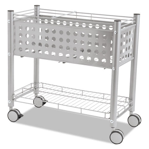 File Cart with Open Top, Metal, 1 Shelf, 2 Bins, 28.25" x 13.75" x 27.38", Matte Gray-(VRTVF52000)