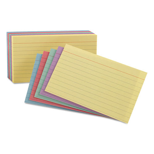 Ruled Index Cards, 4 x 6, Blue/Violet/Canary/Green/Cherry, 100/Pack-(OXF34610)