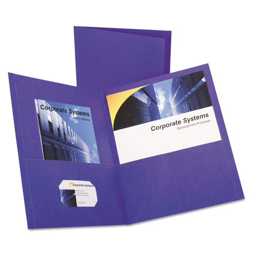 Twin-Pocket Folder, Embossed Leather Grain Paper, 0.5" Capacity, 11 x 8.5, Purple, 25/Box-(OXF57514)